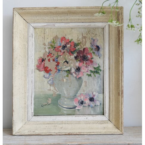 Antique French Oil on Canvas 'Anemones'
