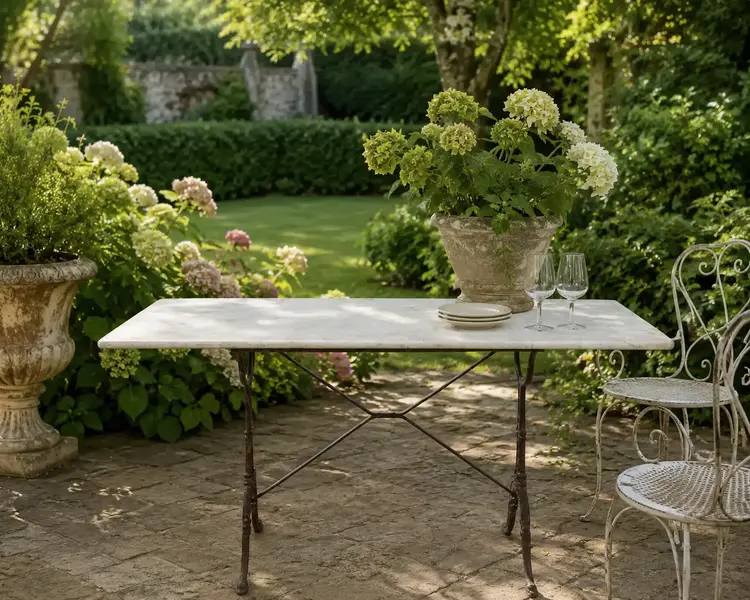 Antique French Marble Top Garden or Conservatory Table