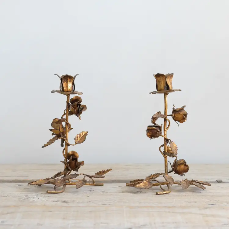 Vintage Florentine Gold Leaf Candle Holders
