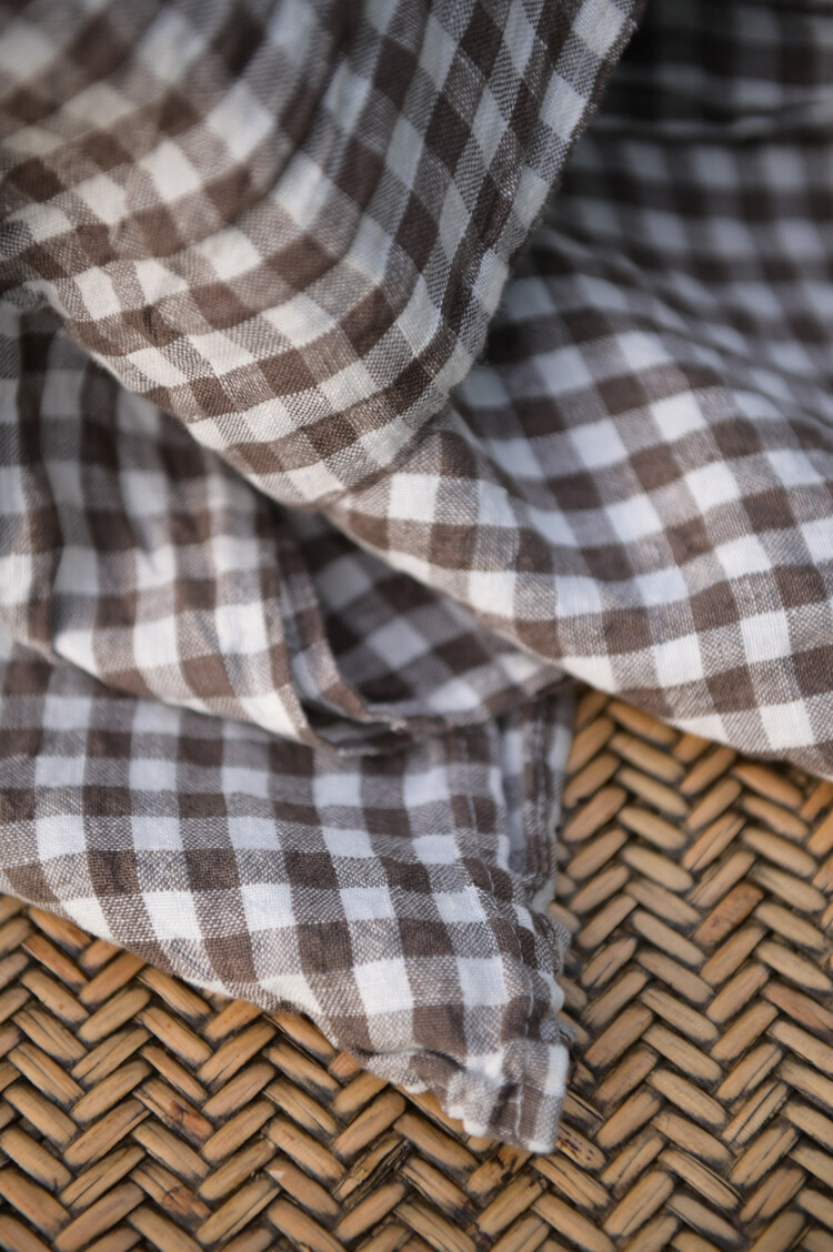 Brown Gingham Linen Tablecloth