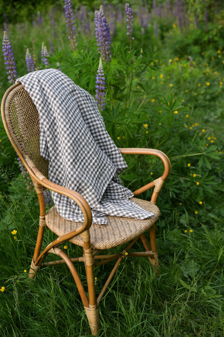 Brown Gingham Linen Tablecloth
