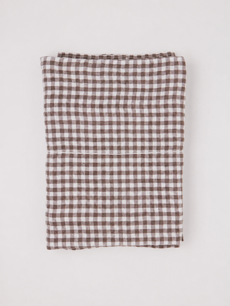 Brown Gingham Linen Tablecloth