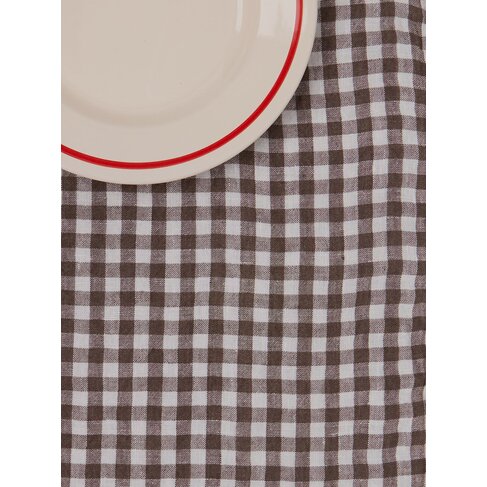 Brown Gingham Linen Tablecloth
