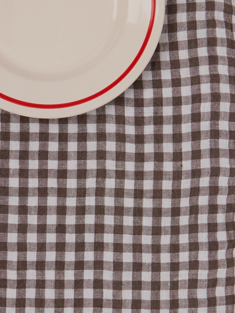 Brown Gingham Linen Tablecloth