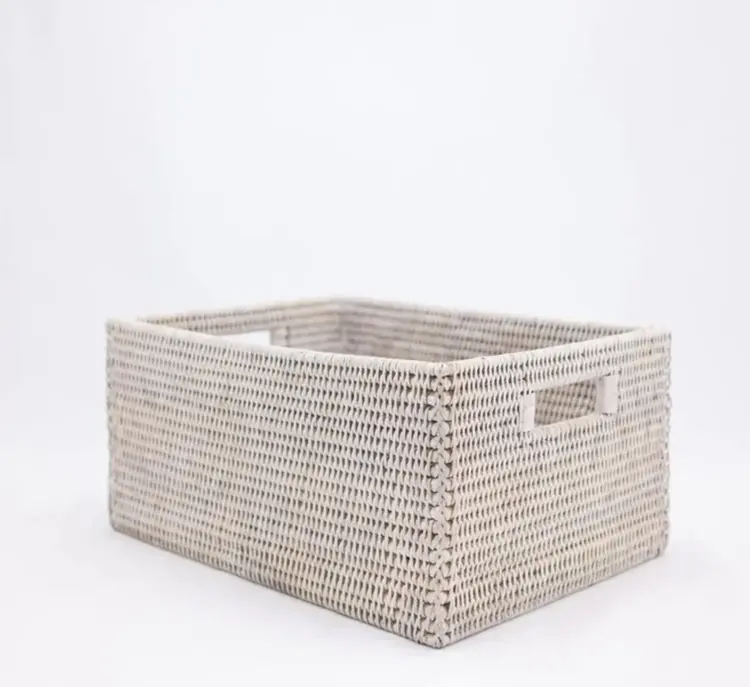 Rectangle Rattan Baskets in White-Wash