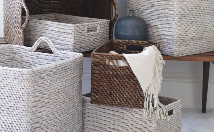 Rectangle Rattan Baskets in White-Wash