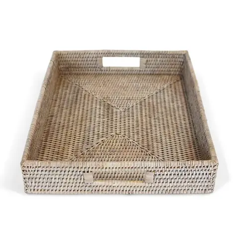Rectangular Rattan Tray in White-Wash
