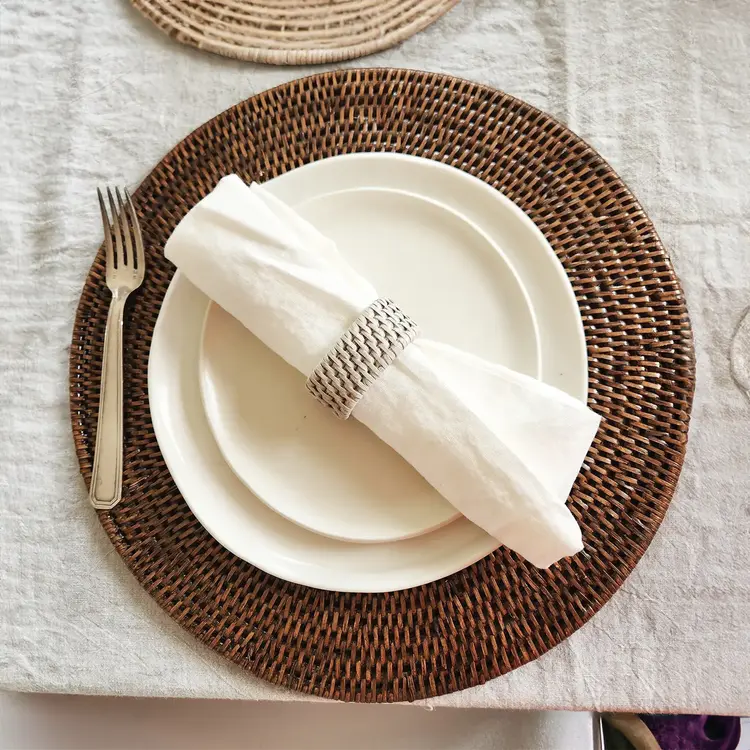 Round  Rattan Placemat in Antique Brown