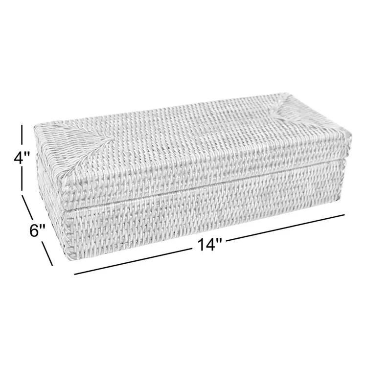 Rattan Rectangular Long Box with Lid - Antique Brown