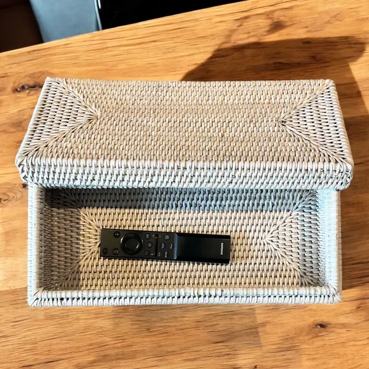 Rattan Rectangular Long Box with Lid - Antique Brown