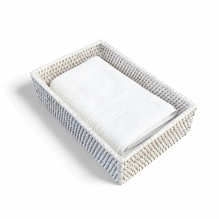Rattan Guest Towel Bath Tray in White-wash