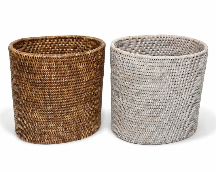 Oval Rattan Waste Basket - White-wash or Antique Brown