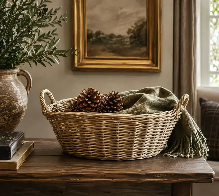 Highside Oval Basket with Handles, rattan