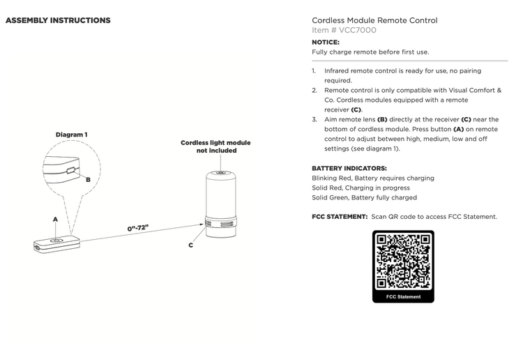 Cordless Module Remote Control for Visual Comfort Cordless Lights
