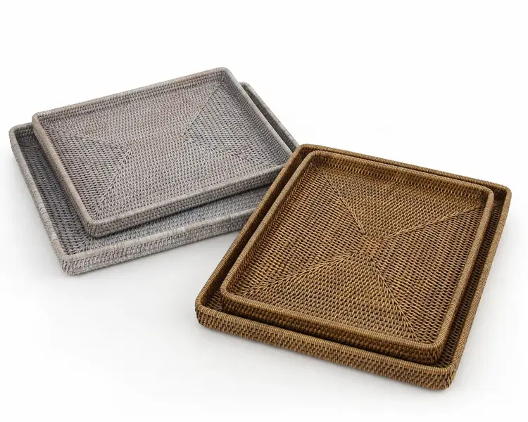 Shallow Rattan Tray in white or brown