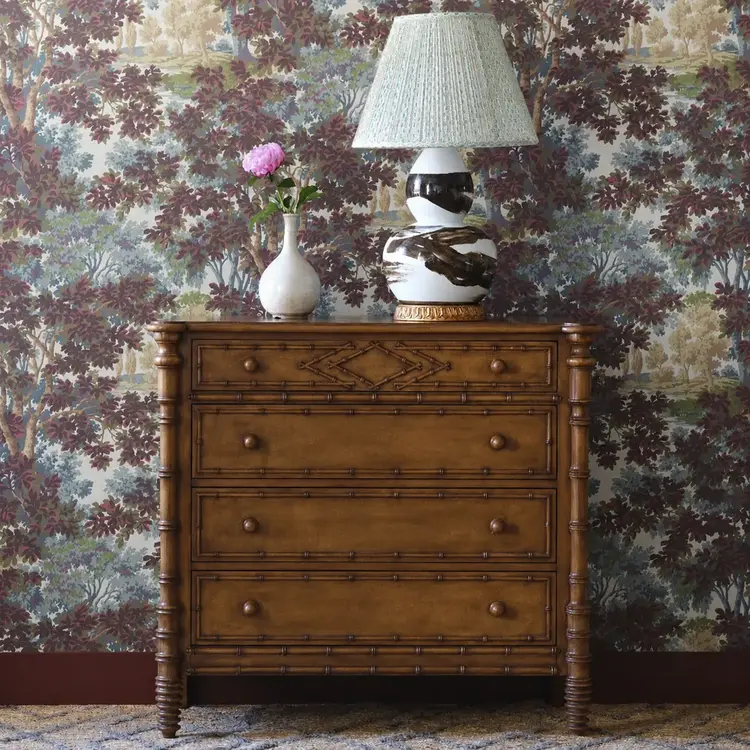 Brown Brushstroke Lamp with patterned shade