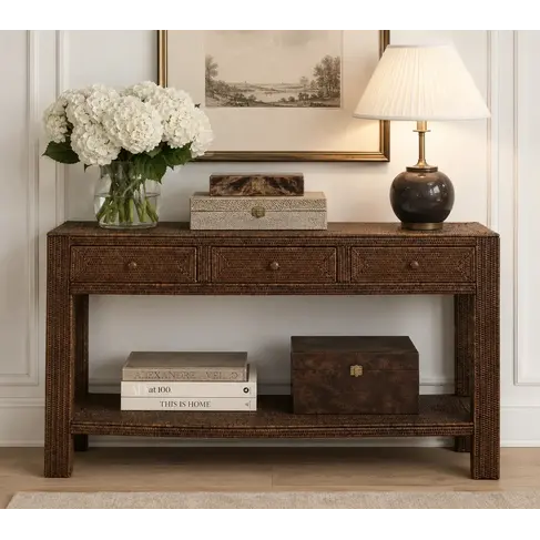 Rattan Console Table w Drawers (in-stock)