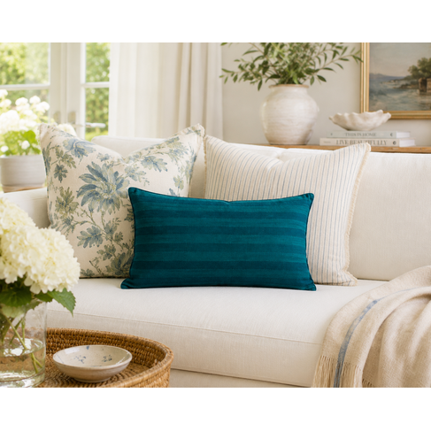 Emerald Green Stripe Lumbar Cushion