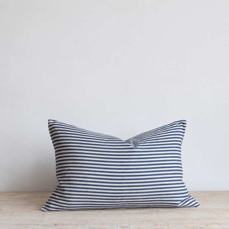 Navy Blue & Ecru Stripe Cushion