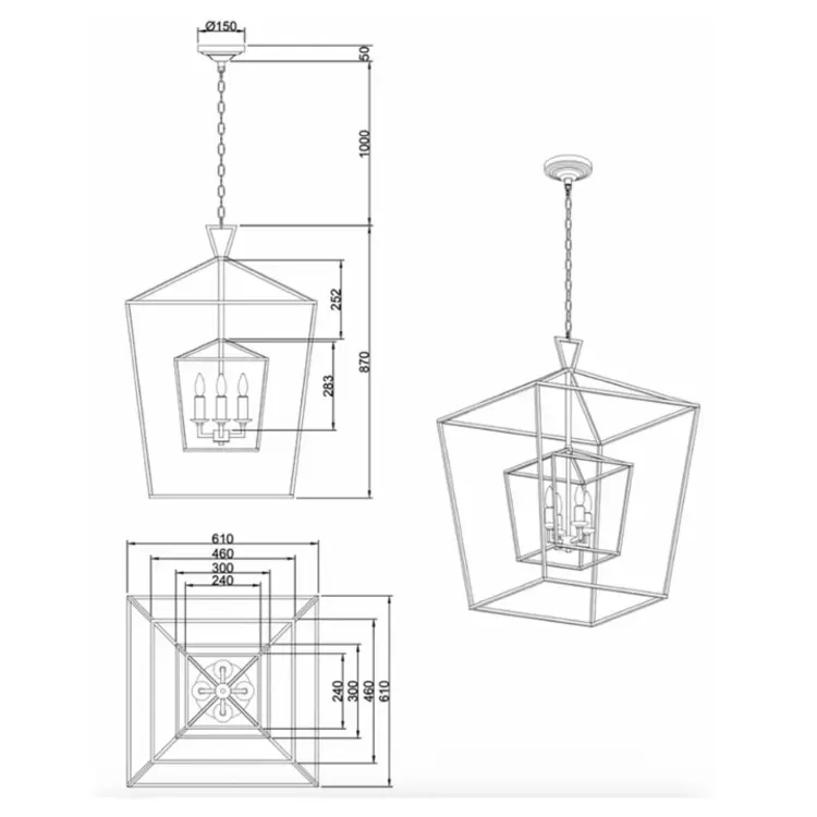 Darlana Medium Double Cage Lantern in Gilded Iron
