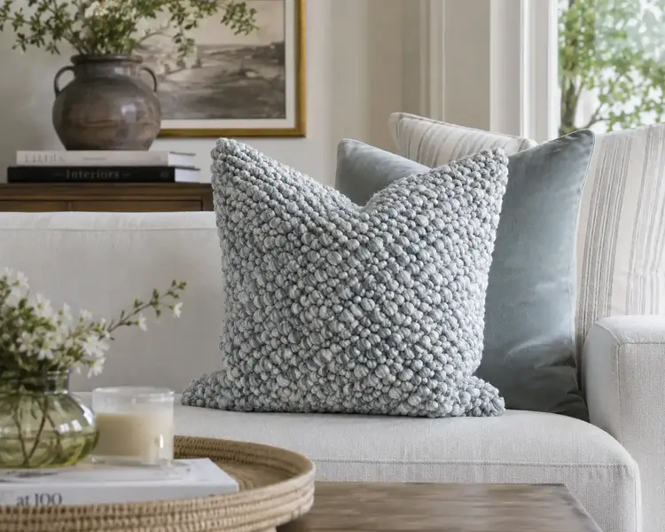 Angora Kaz Cushion in Blue Grey 22x22"