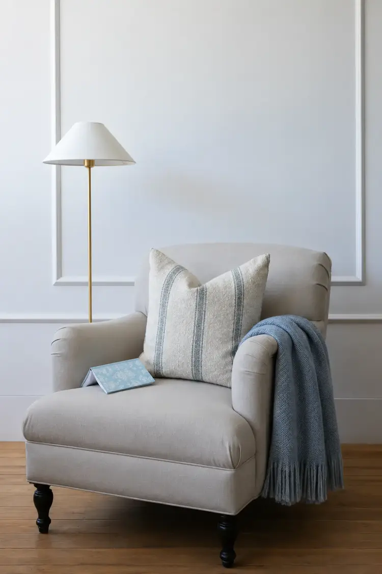 Dalton Pillow in Natural & Light Blue Stripe