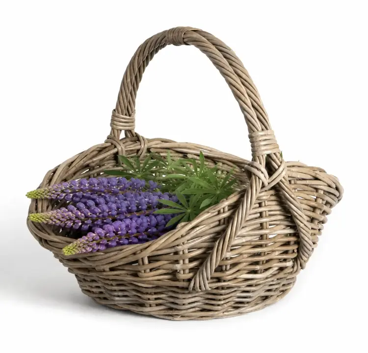 Oval Grey Rattan Basket with High Sides & Overhandle
