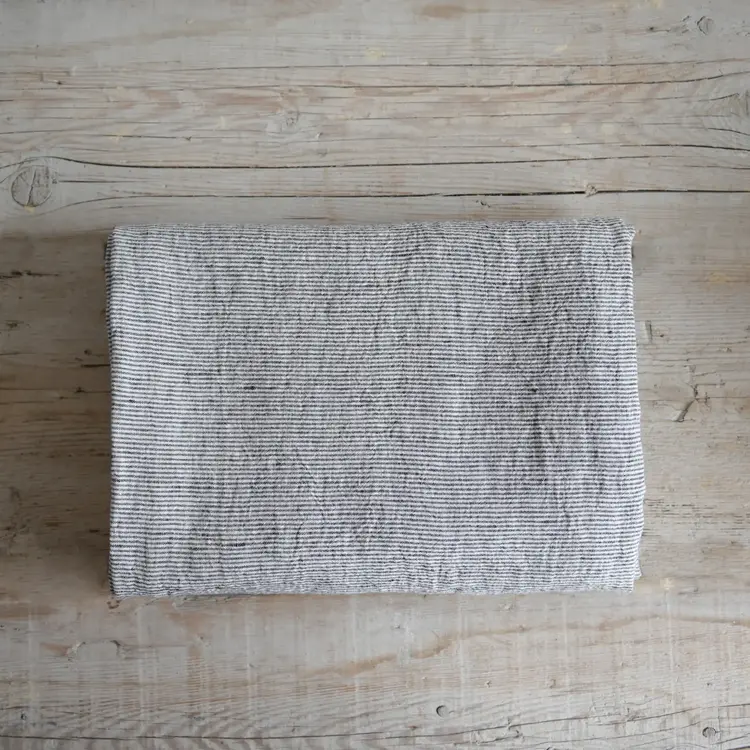 Black & White Stripe French Linen Tablecloth