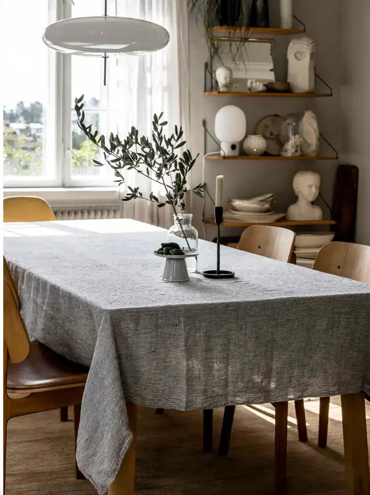Black & White Stripe French Linen Tablecloth