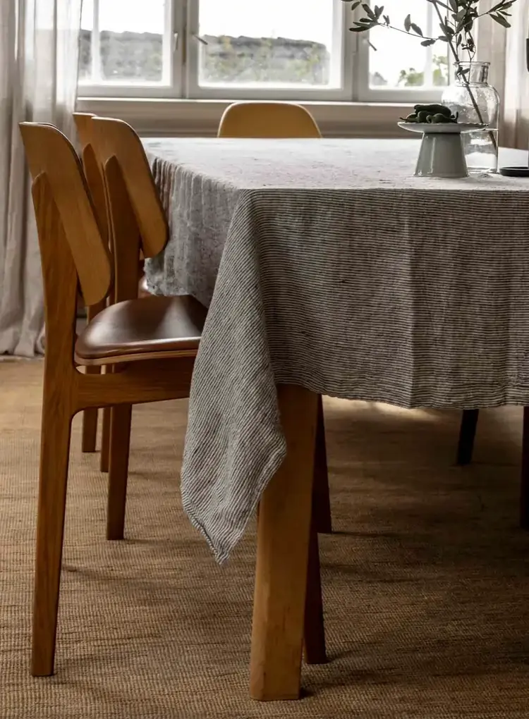 Black & White Stripe French Linen Tablecloth