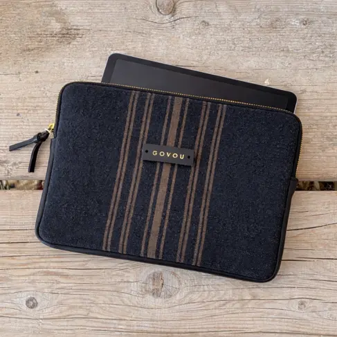 Antique Linen & Leather Clutch or Tech Sleeve