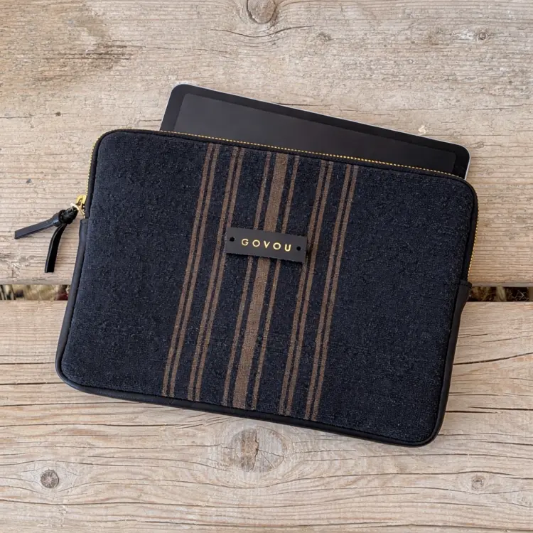 Antique Linen & Leather Clutch or Tech Sleeve