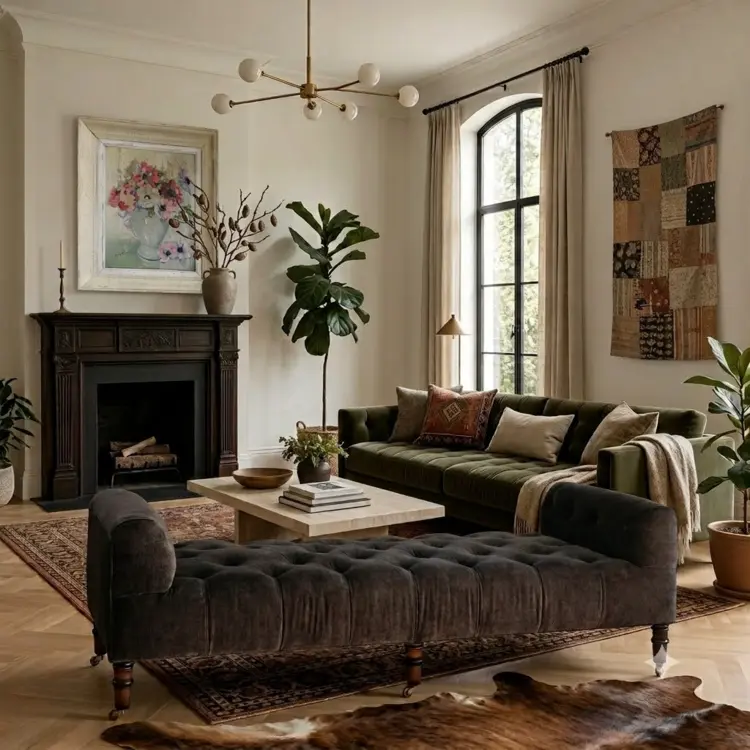 John Derian Upholstered Tufted Field Bench by John Derian