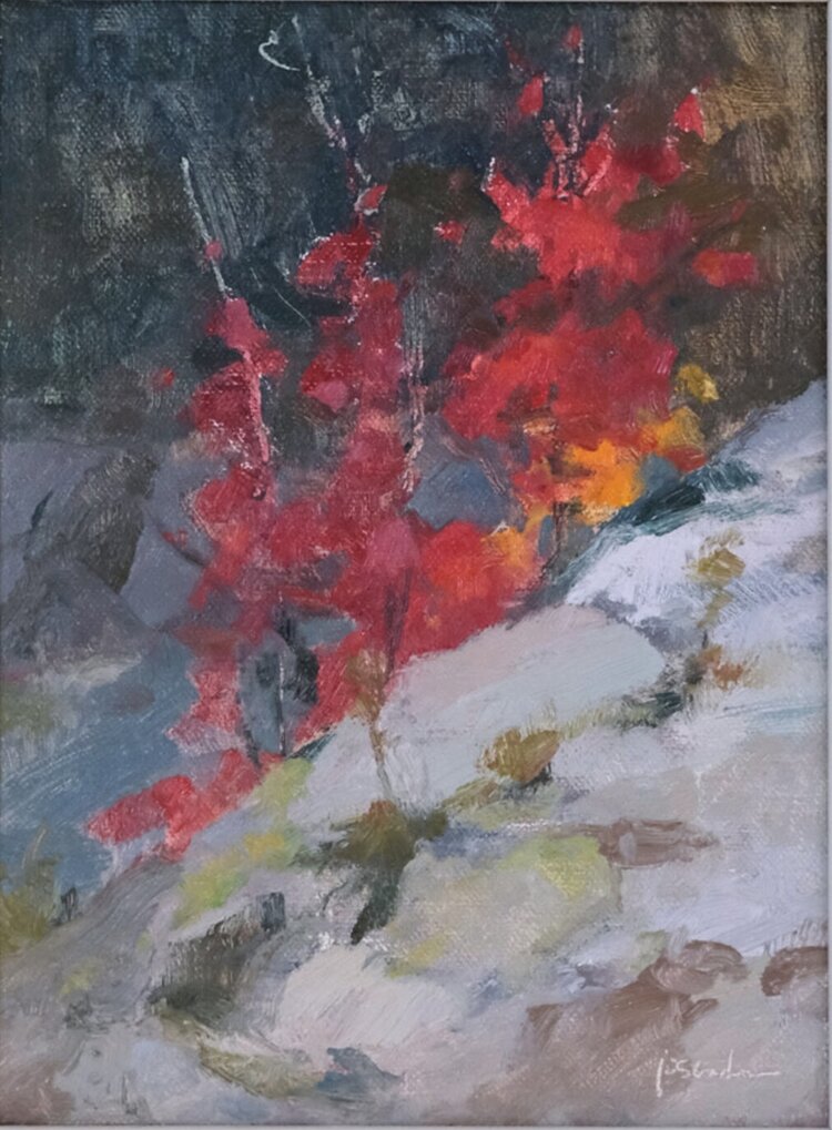 Bright Red Maples – Original Oil Landscape Painting