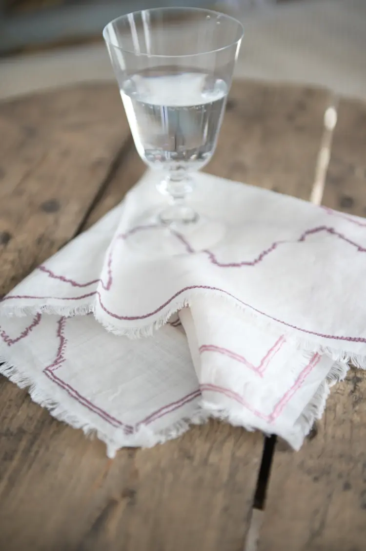 Cotton Cross Stitch Napkins in Lilac and Off-White, Set of 4