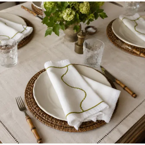 Cross Stitch Napkins Olive Green (set of 4)