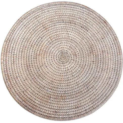Round Rattan Placemat in White-Wash
