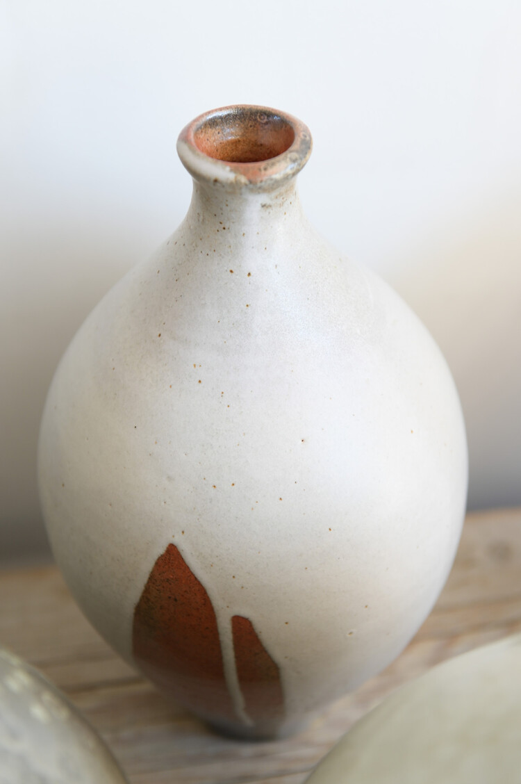 Christer Myrberg Tall Bottle with White Drippy Glaze Vase