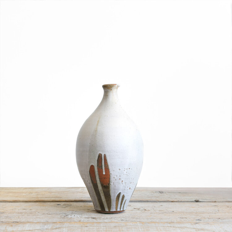 Christer Myrberg Tall Bottle with White Drippy Glaze Vase