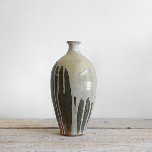 Christer Myrberg Tall Bottle Vase with Matte White & Dark Glaze