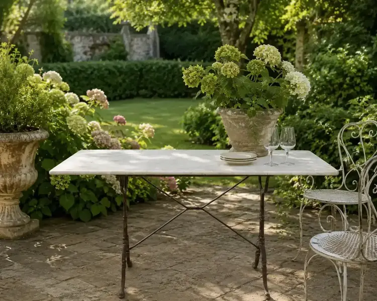 Antique French Marble Top Garden or Conservatory Table