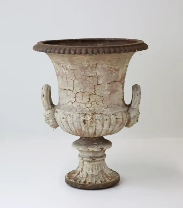 Pair of Antique Cast Iron Urns, English Victorian