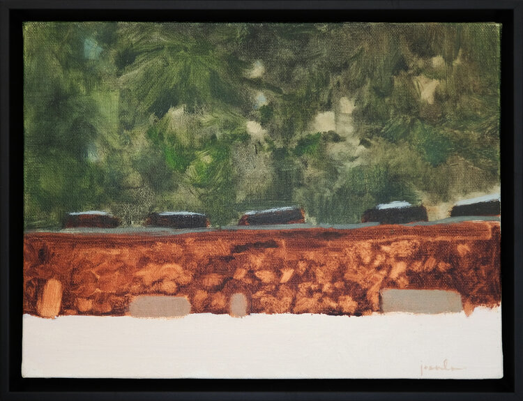 Woodpile oil painting
