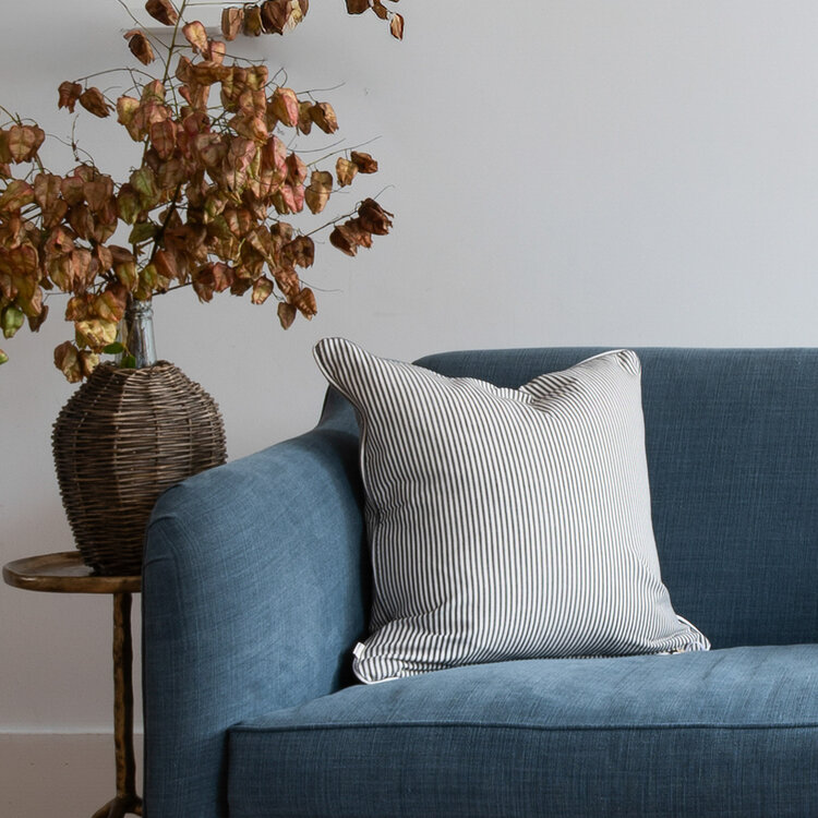 Oswin Cushion - Charcoal & White Stripe