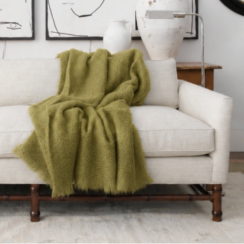 Mohair Throw  in Light Olive