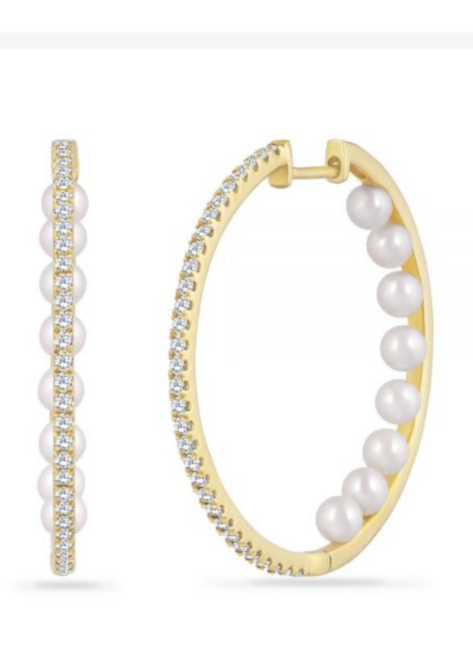 Shula NY 14kY .49ct Diamond Hoops with Pearls