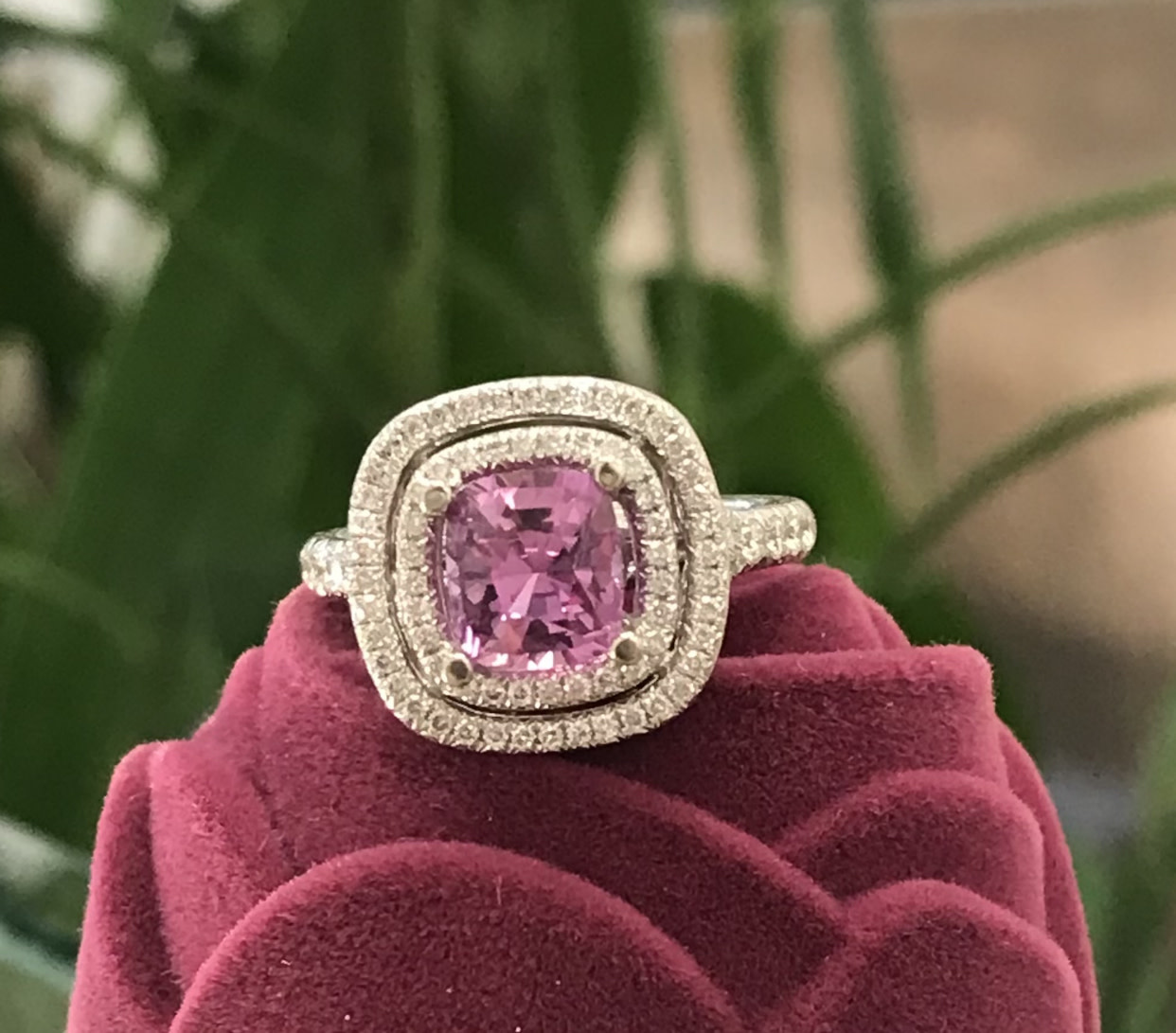 Oval Lab-Created Pink Sapphire and Diamond Accent Twist Chevron