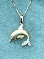 Shula NY 14kY Dolphin Pendant .05ctw 18" chain