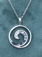 Shula NY 14kW .08Diamond .25ctw Sapphire Wave Necklace