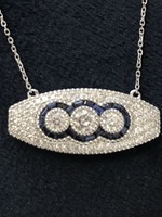 14kW .50ct Sapphire .90ct Daimond Art Deco Style Necklace